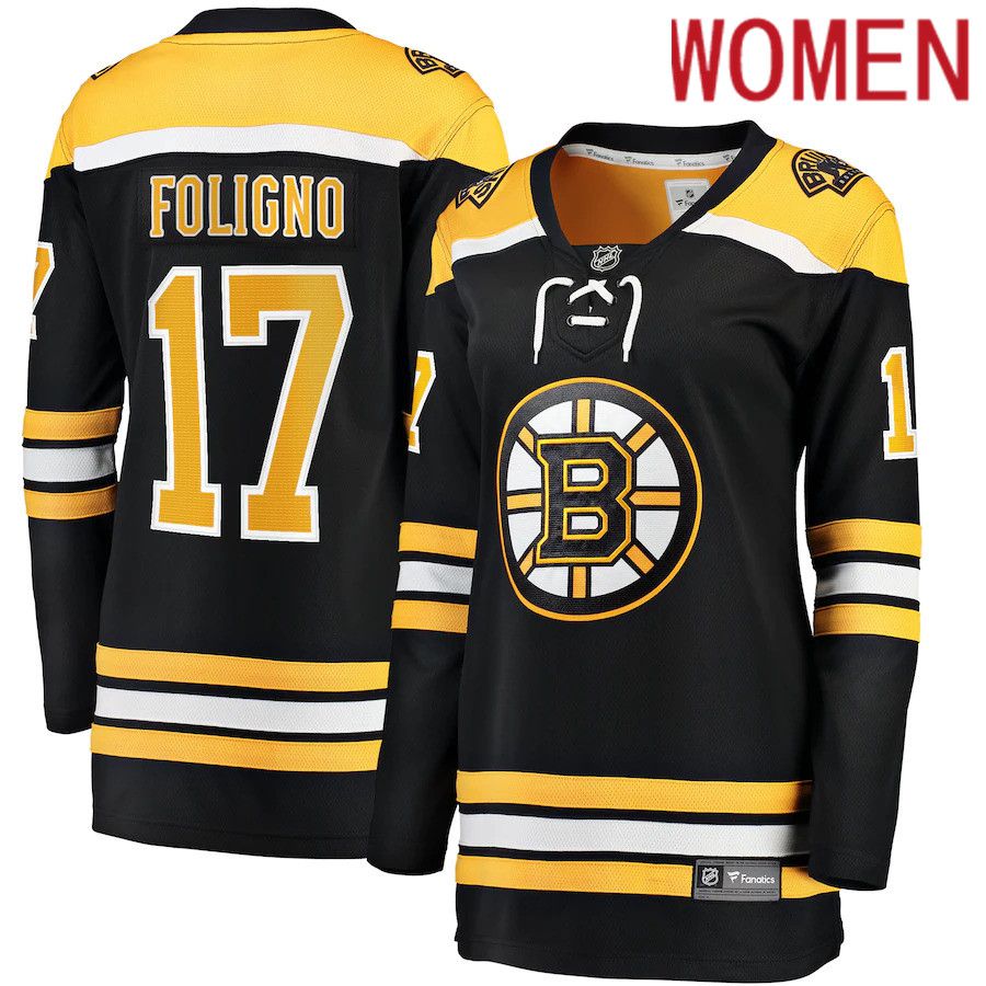 Women Boston Bruins 17 Nick Foligno Fanatics Branded Black Home Breakaway Player NHL Jersey